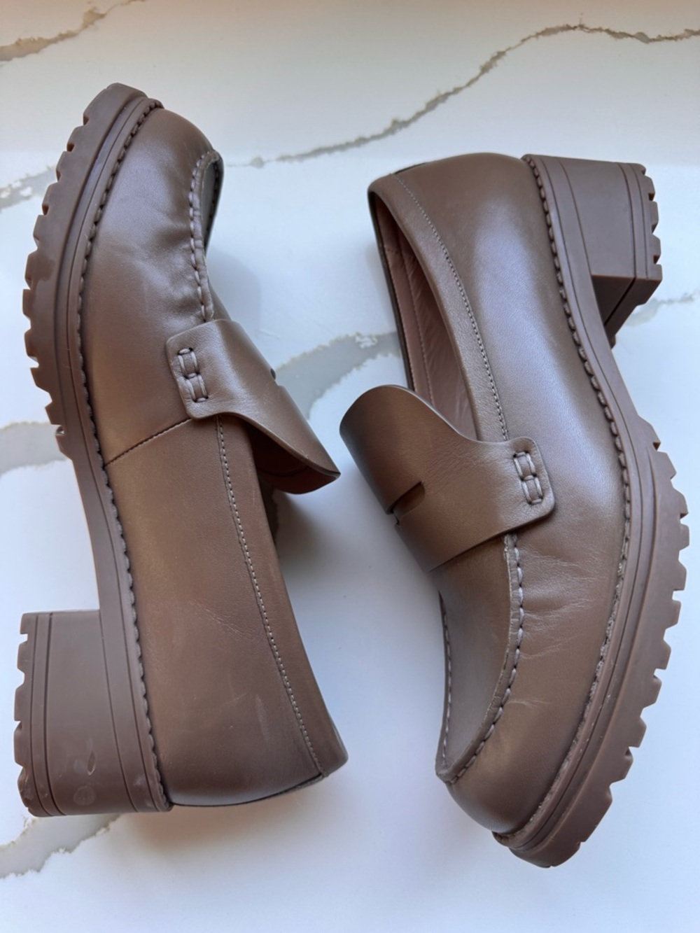 Cole Haan Camea Lug Penny Loafers - Brown Leather Chunky Heel Size 8B